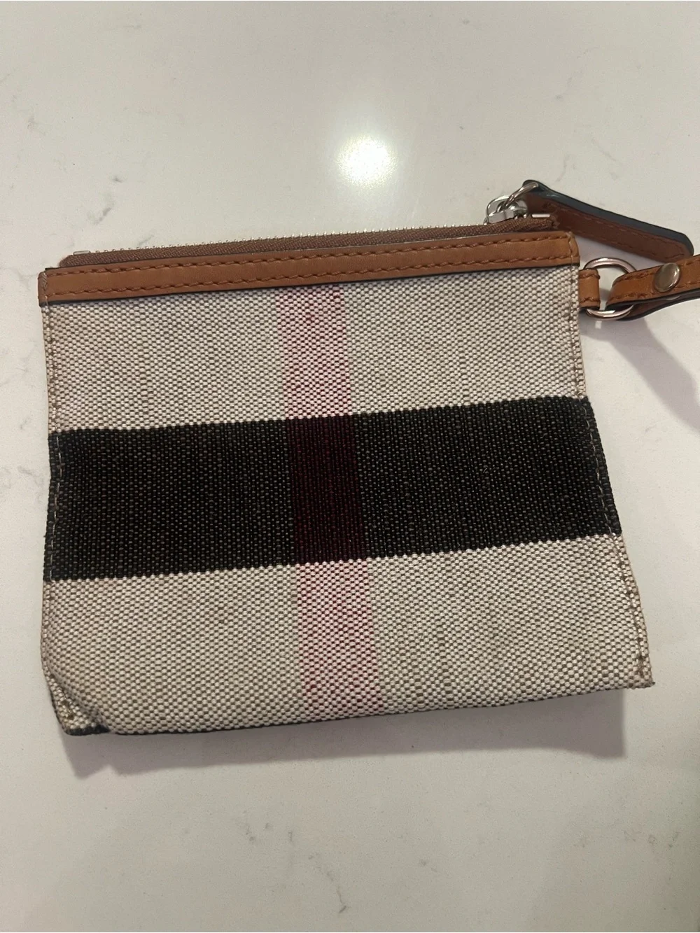 Burberry Beige, Brown and Red Check Crossbody Bag with Leather Trim